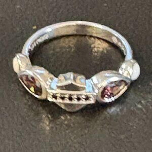 HARLEY DAVIDSON LADIES GARNET STONE BAR AND SHIELD STERLING SILVER RING